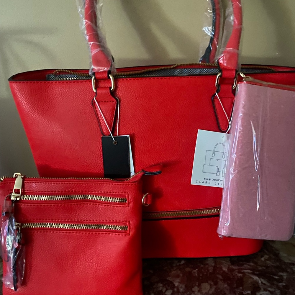 3 piece Red Women's Bag Set